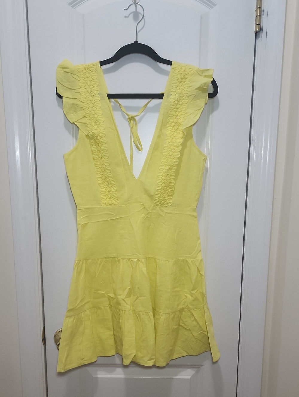 Double Crazy Women's Yellow Ruffle Sleeves V-Neck Tiered Mini Summer Dress SizeS